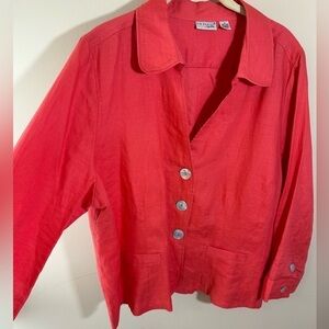 Kim Rogers 100% linen 3/4 sleeve coral pink women mother of pearl buttons jacket
